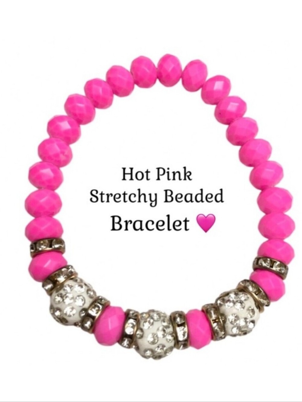Hot Pink Rhinestone Beaded Bracelet 💖